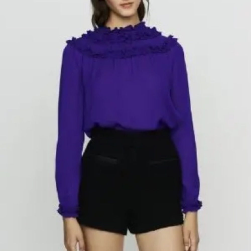 NEW! Maje Long Sleeve Purple Liaser Ruffled Wide Sleeve Victorian Style Blouse